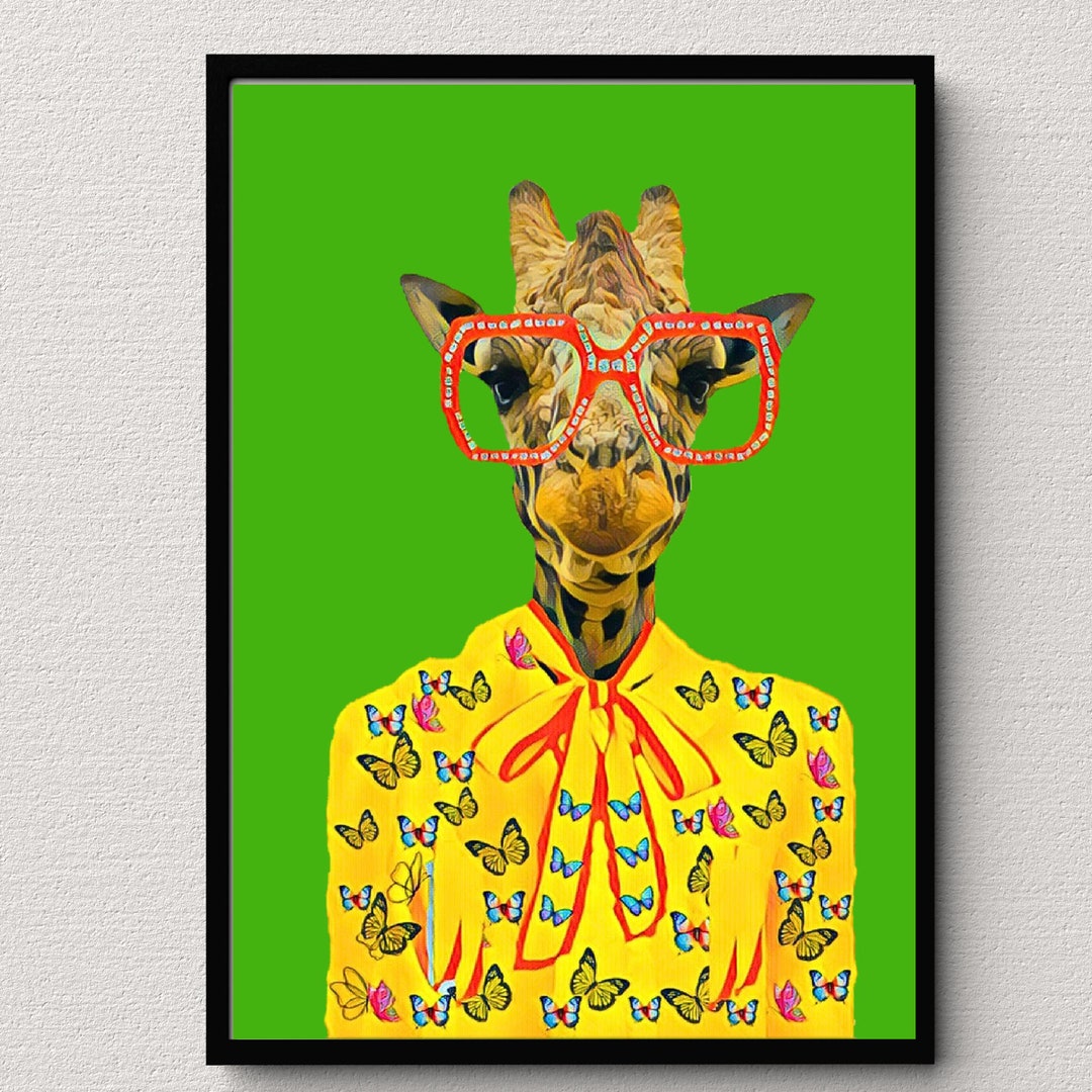 Fashion Giraffe Stylish Digital Art Print, Giraffe Wall Art Poster