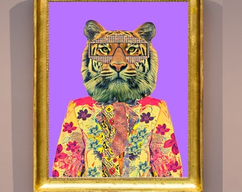 Beige  Tiger Fashion Thoh  Print- Digital Printable - Fashion Print - Fashion Art - Animal Art - Tiger Print - Animal Art ,Digital Download