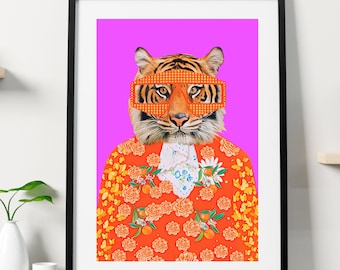 Classy Ferg Orange tiger Art Print -  Fashion Print - Canvas Art - Lion Portrait - Fashion Art - Contemporary - Animal Art - New Art