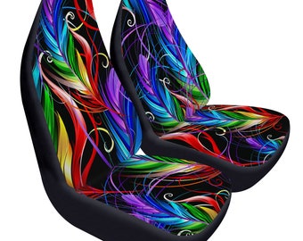 カラフルなレインボーフェザーカーシートカバー – 2個