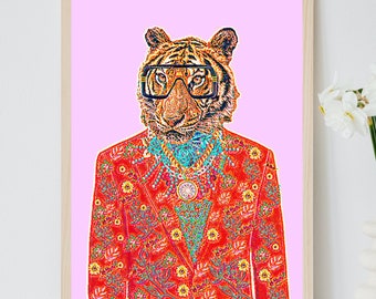 印刷可能な虎の動物アート、虎のプリント、子供部屋の壁アート装飾、ファッションライフスタイルプリント、即時ダウンロード