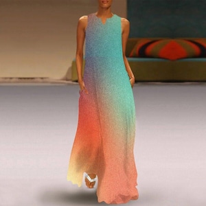 Grainy Gradient Sleeveless Ankle Length Dress
