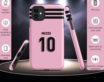 Messi Tough Case voor iPhone®, Messi Iphone Case, Messi Inter Miami, Inter Miami telefoonhoesje, Roze hoesje, Voetbaltelefoonhoesje