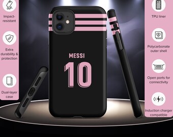 Messi Tough Case voor iPhone®, Messi Iphone Case, Messi Inter Miami, Inter Miami telefoonhoesje, zwart telefoonhoesje, voetbaltelefoonhoesje