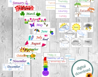 Morning board for Kids/ Classroom Calendar Cards/ Pocket Chart Calendar/ Printable Calendar/ School Calendar/ Homeschool