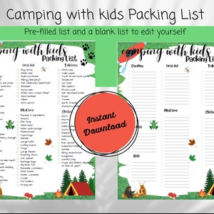 Camping Packing List, Camping Essentials List, Camping Trip Packing Checklist PDF, Camping Vacation Checklist, Editable Printable