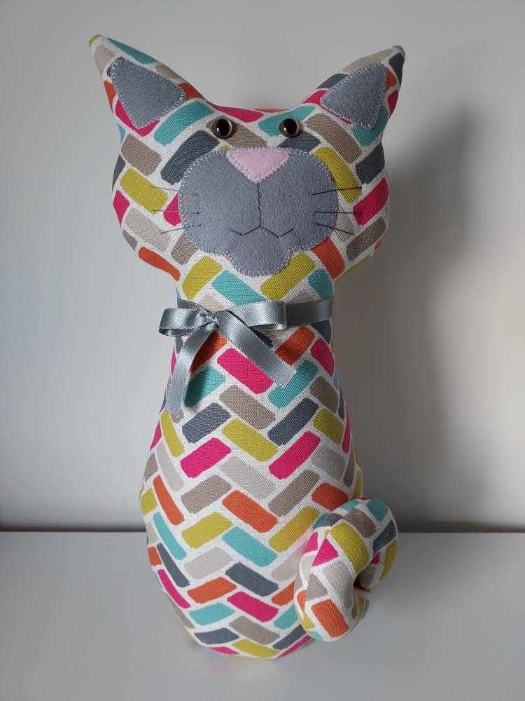Handmade decorative cat door stop in bright abstract cotton Etsy