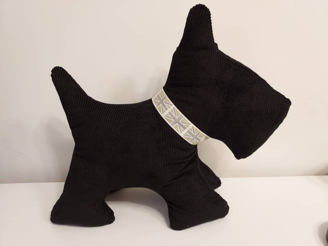 Handmade Scotty dog door stop in black corduroy fabric. Etsy