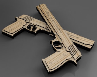 Fichier découpé au laser pour pistolet à élastique | Pistolet jouet en bois SVG | Fichier numérique pistolet découpé au laser pour contreplaqué 3 mm | Gabarit de fusil à élastique