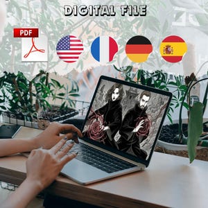 Digital print custom manga comic book PDF format being viewed on a laptop screen