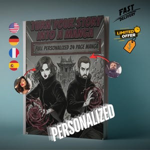 Custom manga character transformations from real photos for a personalized japanese anime comic.