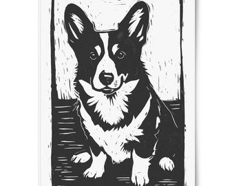 Corgi linocut | Giclée Fine Art - Portrait | Fine Art Print