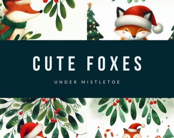 23 Watercolor Christmas Fox Illustrations | 5000x5000px JPGs | Cute Foxes with Santa Hats & Mistletoe | DIGITAL DOWNLOAD