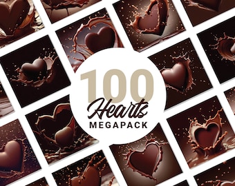 100 Heart Milk Chocolate Splash Photo MEGAPACK | Illustrations Printable Instant Download Commercial Use