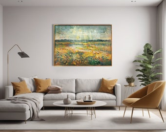 Abstract summer field water lilies landscape painting wall art printable *DIGITAL DOWNLOAD* jpg