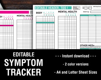OGÓLNY Pusty ŚLEDZENIE objawów | W pełni EDYTOWALNY - Nagłówek również! |pdf| Adobe Reader