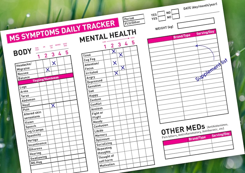 PRINTABLE Magenta MS Symptom Tracker - Etsy