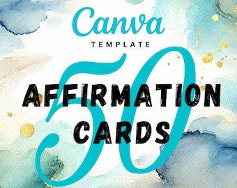 50 Editable Affirmation Cards | Canva Template | Bonus 100 Watercolor Backgrounds | Elegant Script & Gold Accents | PLR
