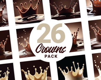 26 Crown Shaped Chocolate Splash Photo Pack | Ilustracje do wydruku Natychmiastowe pobieranie Komercyjne wykorzystanie