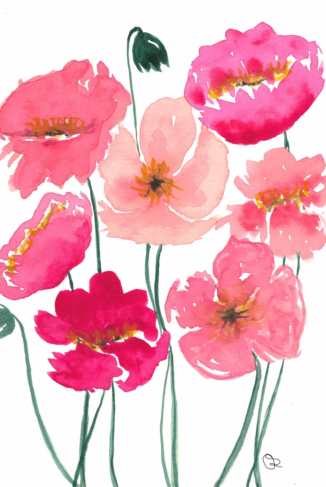Pretty Poppies Print Watercolor Print Pink Poppies Wall - Etsy