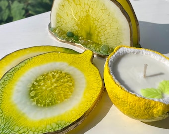 Lemon Gift Set: Resin Coasters, Candle, Napkin Holder