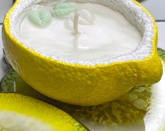 Lemon shaped soy candle: Lemongrass scented citrus decor