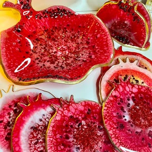 Handmade Pomegranate Shaped Resin Bowl and Coaster Set – Symbolizing prosperity, abundance and good fortune