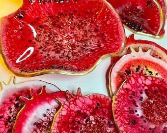 Handmade Pomegranate Shaped Resin Bowl and Coaster Set – Symbolizing prosperity, abundance and good fortune