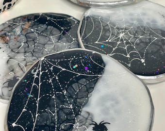 Spider web resin coasters for Halloween, Halloween gifts