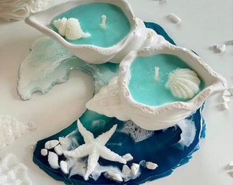 Small seashell candle - Handmade eco resin coastal decor