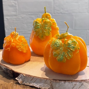 Bougies citrouilles avec feuilles - Déco automne