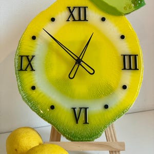 Lemon resin wall clock with black clock face - Bright citrus decor