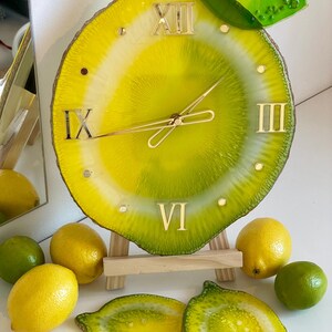 Lemon resin wall clock with lemon resin coasters