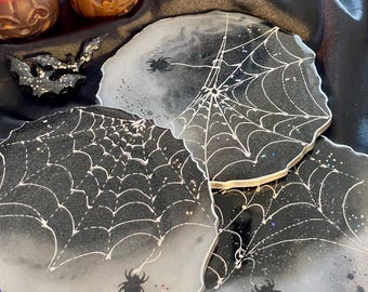 Spider web resin coasters for Halloween, Halloween gifts