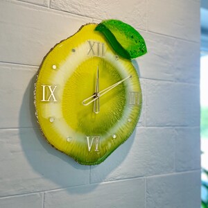 Lemon resin wall clock in detail:on the wall