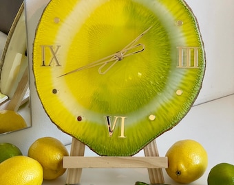 Lemon resin wall clock - Bright citrus decor