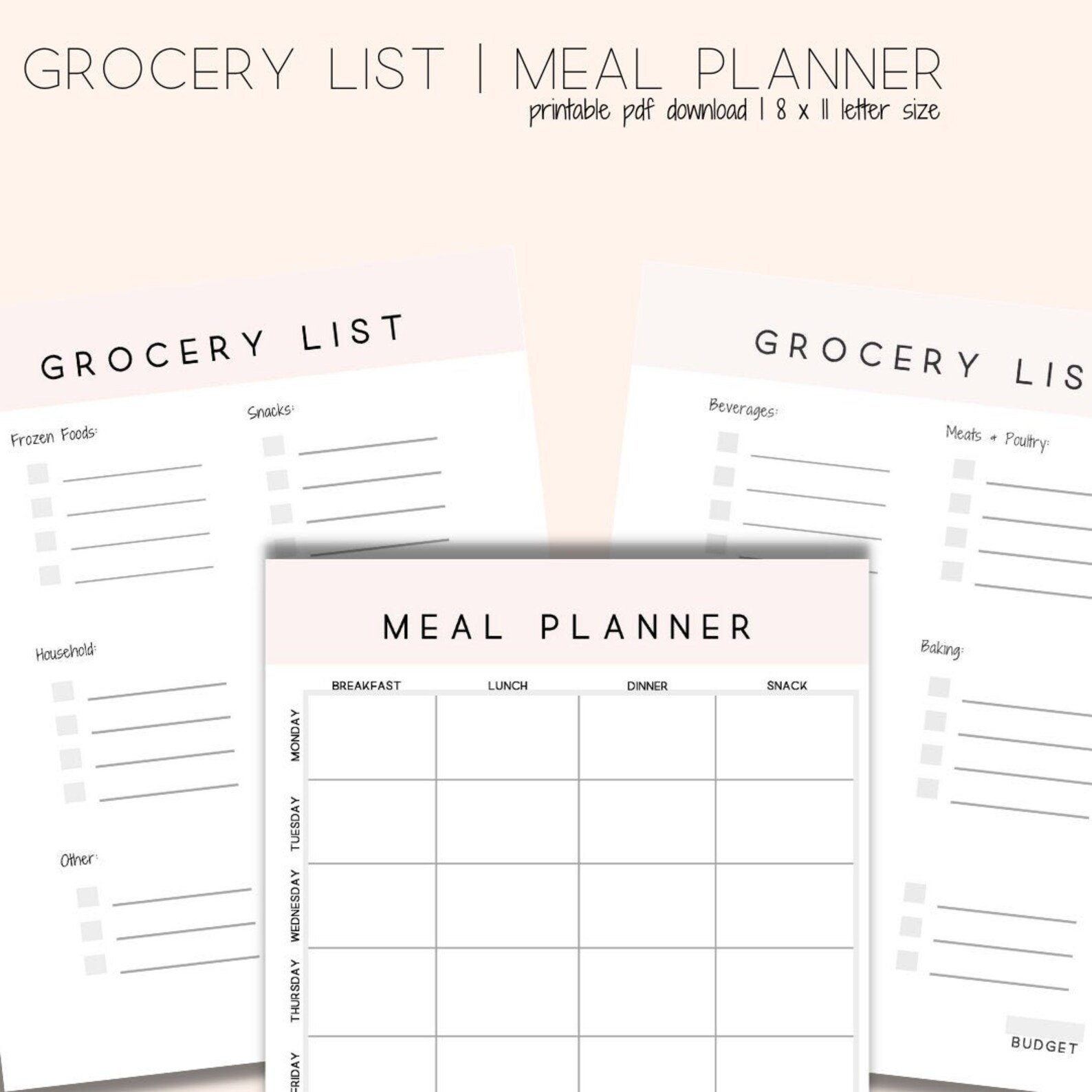 Printable Grocery Checklist Printable Groceries List - Etsy
