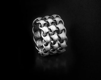 Shield Handmade 925k Oxidized Sterling Silver Statement Ring. Symbolic Strength and Protection. Alliance and Engagement Ring