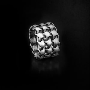 Handmade Oxidized Sterling Silver Shield Ring: Symbolic Statement Jewelry