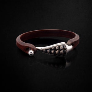 The Levant II, Leather and Silver Bracelet for Men, 925k Sterling Silver and Natural Brown Leather Wrist Piece, Handmade and Comfortable