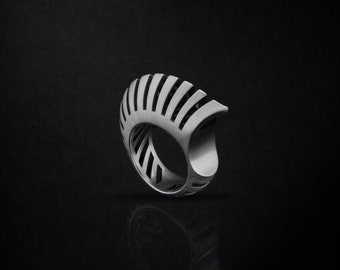 Nautilus Handmade 925k Oxidized Sterling Silver Statement Pinky Ring.  Statement Ring for Men with Authentic, Modern, Futuristic Design