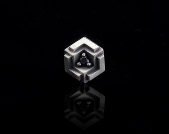 Berlin, Single Black Diamond and Silver Earring for Men. 925k Oxidized Silver Stud Earring. Minimalist, Carbonado Gem. Black Diamond for Men