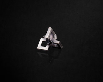 Barcelona, Single Black Diamond and Silver Earring for Men. 925k Oxidized Silver Stud Earring. Minimalist, Carbonado Gem. Futuristic Design