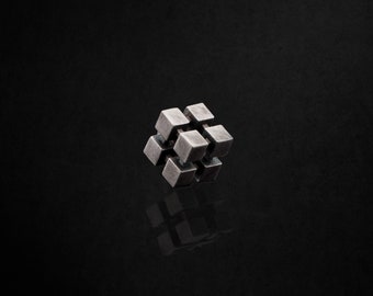 Paris, Single Silver Earring for Men. 925k Oxidized Sterling Silver Earring for Him. Minimalist, Cubic Style. Inspired by the Modern Cities
