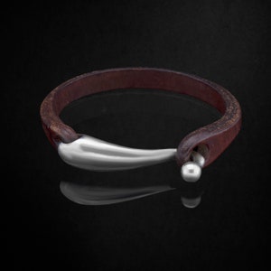 The Levant, Leather and Silver Bracelet for Men, 925k Sterling Silver and Natural Brown Leather Wrist Piece, Handmade and Comfortable