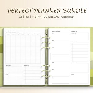 Paquete de planificador perfecto A5/Plantilla en PDF imprimible/Inserto de repuesto sin fecha/Formulario rellenable en tamaño A4 y carta de EE. UU.
