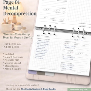 Page 01 Mental Decompression, Minimal Brain Dump Sheet for Focus & Clarity, ADHD-Friendly(Digital Printable)