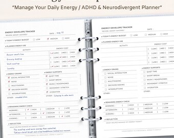 Energy Envelope Tracker | ADHD Autistic Adult Overwhelm & Burnout Management Planner (Digital Download)