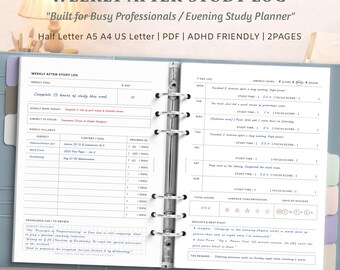 Veckovis logg efter studier | Produktivitetsspårare för yrkesverksamma (PDF)