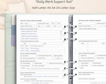 Autistic Adult Work Planner Printable | Neurodivergent Workday Planner | Executive Function Support PDF